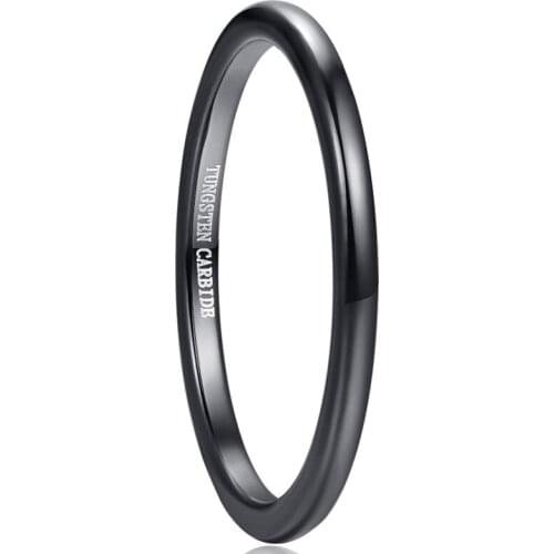 2mm Wide Black Full Polished Tungsten Steel Ring Fashion Thin Tungsten Carbide Rings for Men Punk Anniversary Wedding Bands
