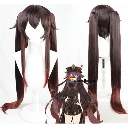 2021 Hot New Game Genshin Impact Hutao Anime Cosplay Hair Heat Resistant Synthetic Wigs Halloween Drop Shipping Free Wig Cap