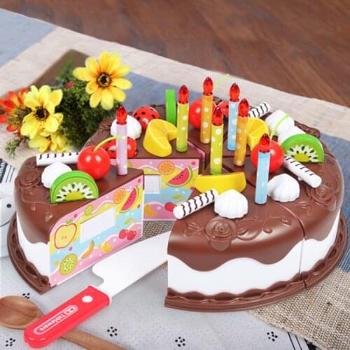 37Pcs DIY Cake Toy Kitchen Food Pretend Play Cutting Fruit Birthday Toys Cocina Juguetes For Kid Educational Gift For Girls Boy