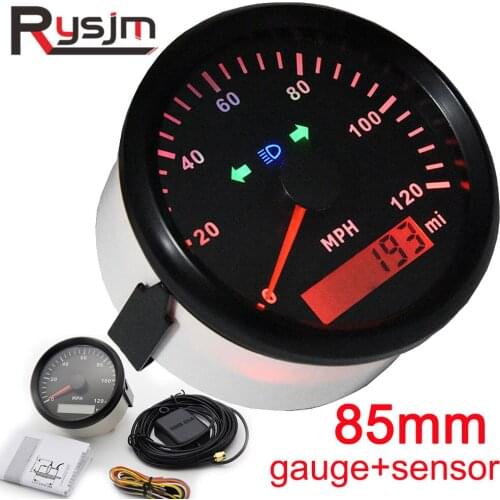 85mm Speedometer + GPS Antenna Sensor 0-120 MPH Digital Odometer Gauge For Marine Car Truck Boat Motorcycle Waterproof 12V/24V