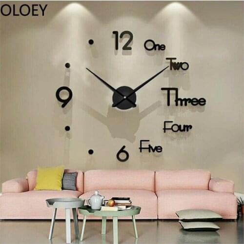 Large Wall Clock Modern Design Living Room Bedroom Home Decor Silent Wall Sticker Clock Acrylic Mirror Self Adhesive Wall Watch