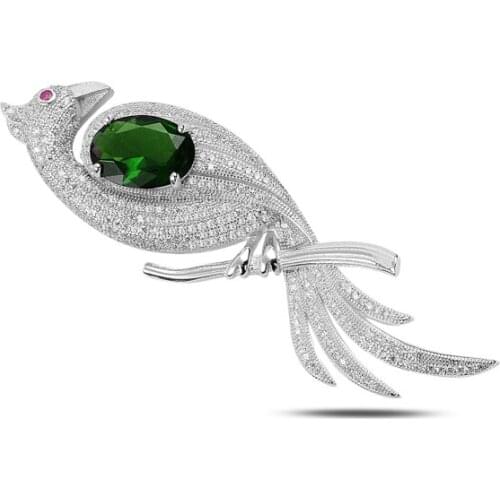 Silver 925 Sterling Bird Zircon Brooch & Pendant