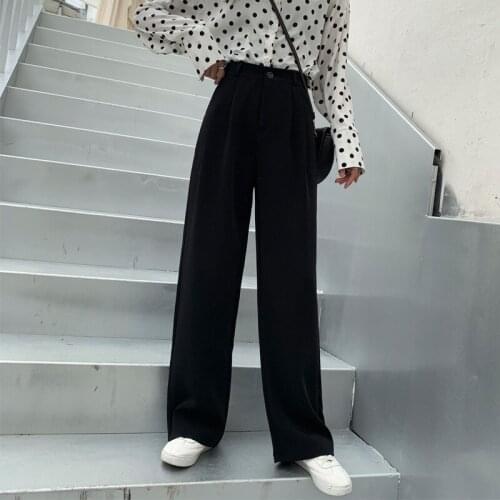 LIBERJOG Women Trousers Casual Loose Wide Leg Spring Autumn Straight 2019 High Waist Female Elegant Pants