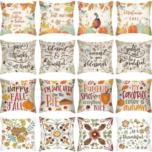 CANIRICA Happy Fall Autumn Pillow Cover Harvest Thanksgiving Pillow Pumpkin Watercolor Cushion Cover Home Decorative Halloween