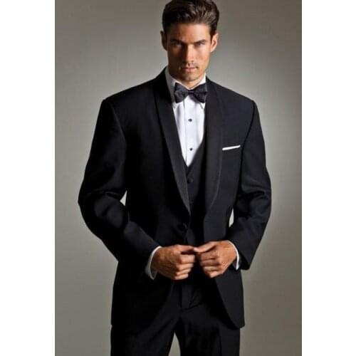 Custom Made One Button Black Groom Tuxedos Shawl Lapel Groomsmen Men Wedding Tuxedos Dinner Prom Suits (Jacket+Pants+Vest+Tie)