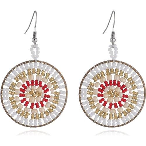 European & American Retro Bohemian Rope Wearing Geometric Disc Full Set With Sead Beads Earrings Womens Jewelry Cross Border