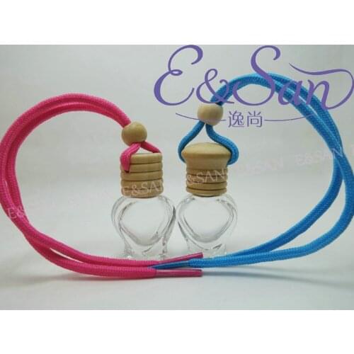 FM157-5ML Transparent Glass Love Color Rope Wood Cover Car Hanging Perfume Glass Empty Bottle 100PCS/LOT