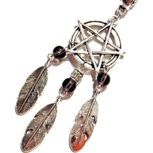 Witchcraft Jewelry Pagan Pentagram Necklace Magic Dream Catcher Crystal Statement Long Necklaces Pandent Feather Jewelry Gift