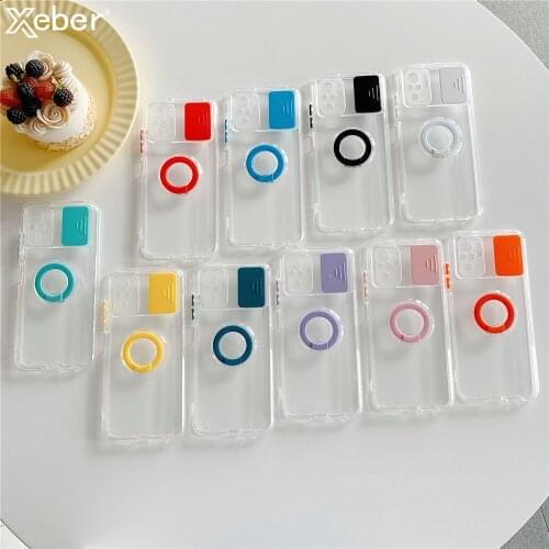 Candy Slide Camera Lens Protection Case For Xiaomi 11 POCO M3 Redmi Note 10 9 Pro Max 9S 9A 9C 9T Soft Clear Ring Holder Cover