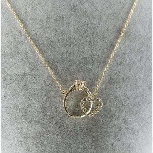 Love Love Gold Gold Color Single Stone Ring Figured Zircon Cubic Zirconia Necklace for Women Jewelry Love Romatik Cute Jewelry Wedding party Jewelry