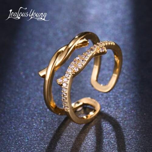 Fashion Dubai Jewelry Gold Color Luxury Zirconia Open Rings for Women Bridal Wedding Jewelry Gift Brincos Para