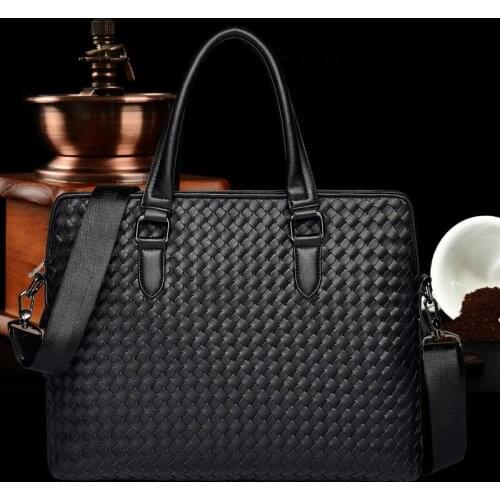 Fashion Leather Mens Business Briefcase Large Capacity Handbags Laptop Bags Male Casual Man Double Layers Woven Shoulder Bags