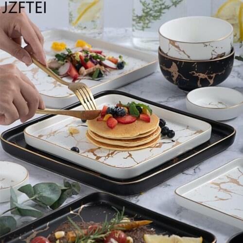 Marble Plates For Dinner Set Of Ceramic Plates For Dinner Golden Porcelain Plate Salver