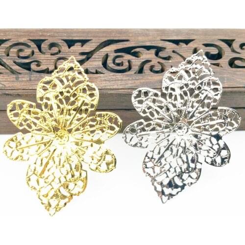 20pcs/lot 58x42mm Gold color/brozne Metal Filigree Flowers Slice Charms base Setting DIY Jewelry Components cosplay Accessories