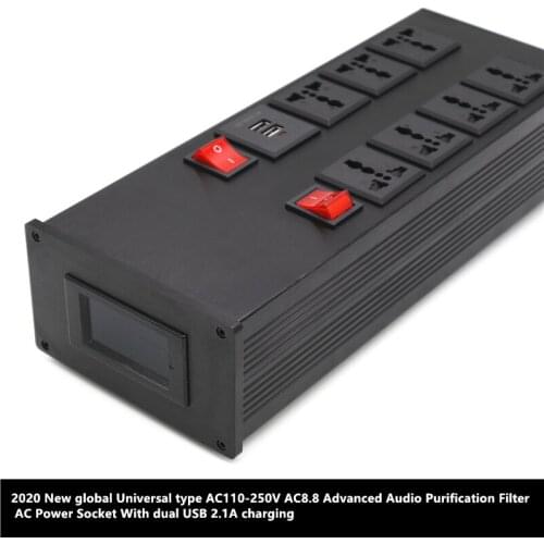 2020 New global Universal type AC110-250V TY3000 Advanced Audio Purification Filter Power Socket With dual USB DC5V/2.1A