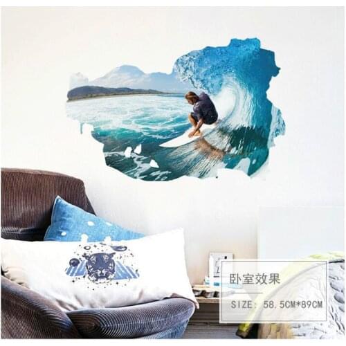 New 3D surf wall bedroom living room porch bathroom childrens room decorative wall sticker PVC removable