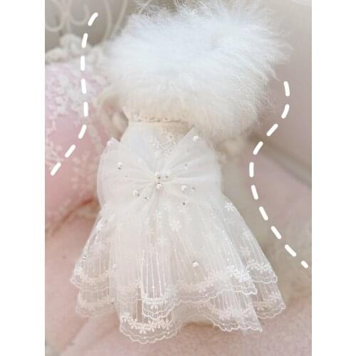 Dog Clothes Pet Wedding Dress Bridesmaid White Lace Tulle Pearl Bow Outfit Little Fairy Party Princess Poodle Yorkie Maltese