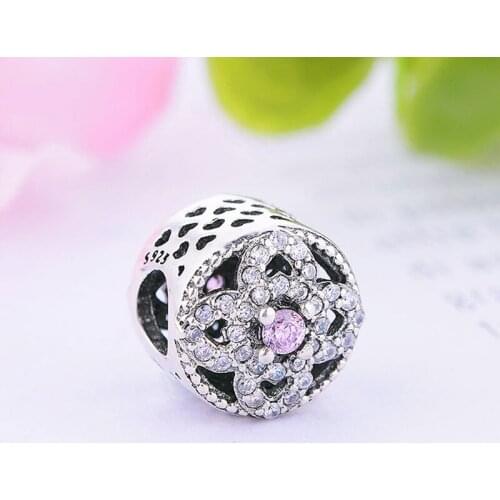 Fit Original Pan Charm Bracelet 925 Sterling Silver Round Flower Four Heart Flower Zirconia Bead For Making Women Berloque 2020