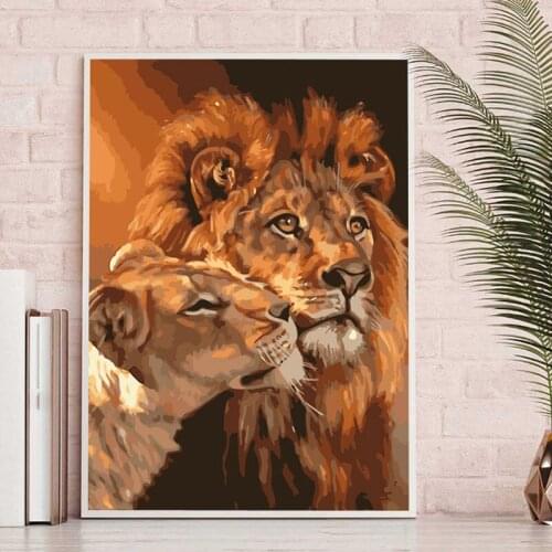 ROYALDREAM Dependent Lion Animalst Painting Diy Digital Painting By Numbers Modern Wall Art Picture For Home Wall Artwork