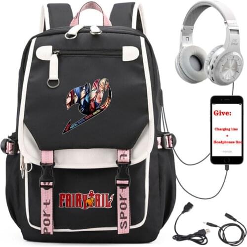 Anime Fairy Tail backpack Women men Travel Backpack student School book Bag USB Charging teenagers Laptop packsack