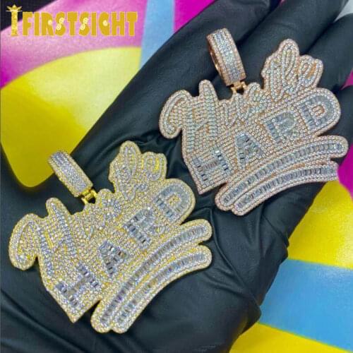 New Iced Out Bling Letters Hustle Hard Pendant Necklace 5A Zircon Gold Color Letter Charm Necklaces Mens Women Hip Hop Jewelry