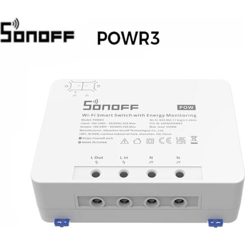SONOFF POW R3 25A WiFi Smart Switch Power Energy Meter Consumption Voltmeter Overload Protection Works with Google Home Alexa