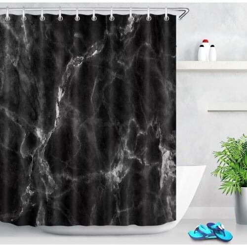 72''Bathroom Waterproof Fabric Shower Curtain 12 Hooks Bath Accessory Sets Sight Blocking Black natural marbled