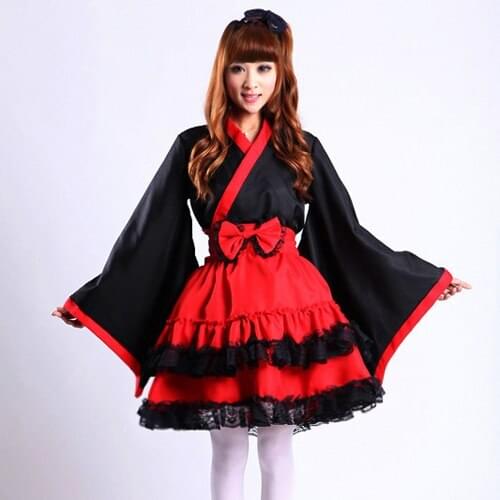 High quality Anime Furisode kimono maid cosplay costumes Lolita dress Outfit one size