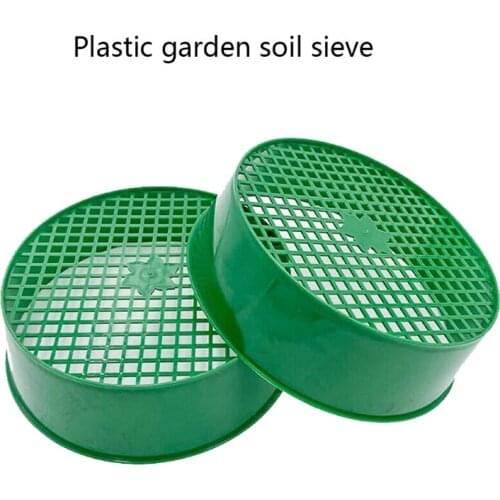 Green Round Garden Sieve Plastic Riddle Stone Sand Seedling Mesh Sieve Garden Tools for Compost Soil Stone Mesh Garden