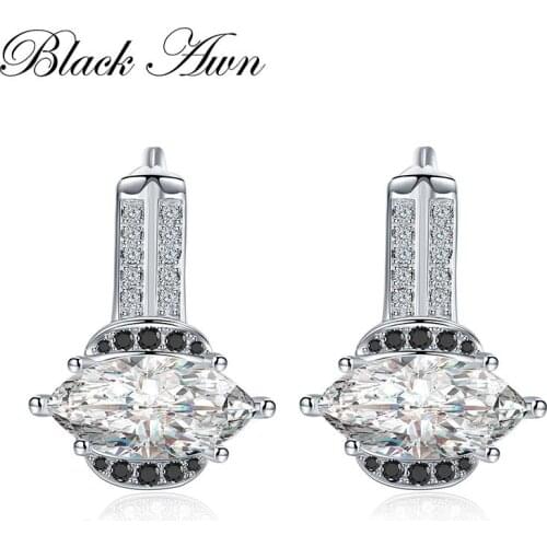 Cute Genuine 2.6g 925 Sterling Silver Jewelry Anniversary Stud Earrings for Women Row Black&White Female Earring T009