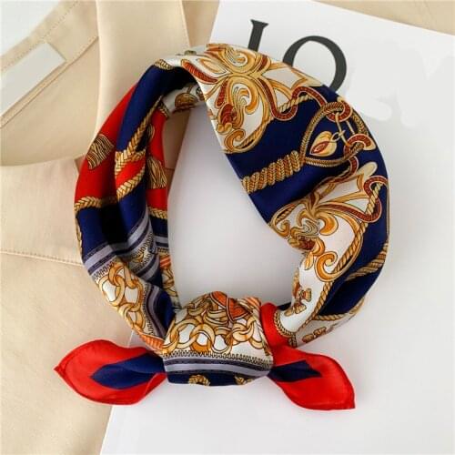 Design Print Women Neck Scarf Square Real Silk Hairband Small Scarves Foulard Female Spring Summer Bandana Kerchief Tie