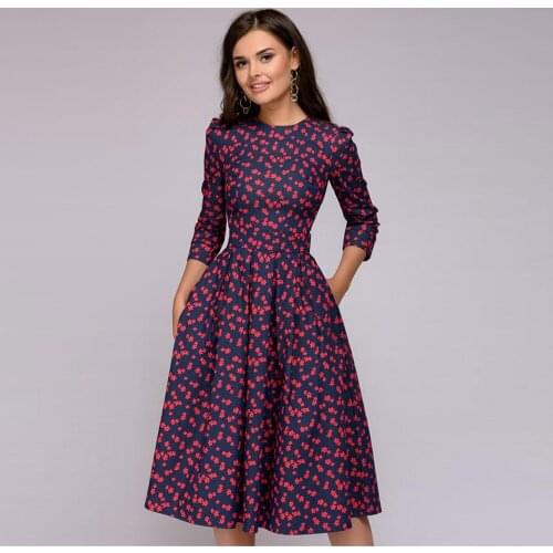 French Style Vintage Dress For Women Elegant Floral Printed Slim Autumn A-line Vestidos Classic Women Party Dressess2021Red Robe