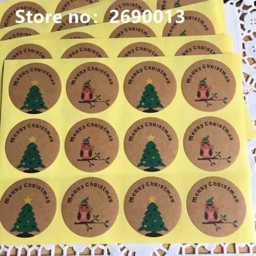 108PCS 3.5cm Tree owl "Merry Christmas" series romatic Kraft Paper Sticker for Handmade Products multifunctional Gift seal label