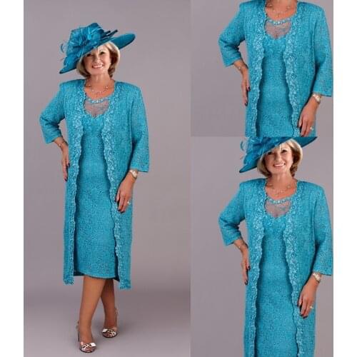 Crystal beads sliver Plus Size Mother of the Bride Dress 2 Pieces Lace jacket Royal Lace Long Sleeves for Wedding Groom 2021