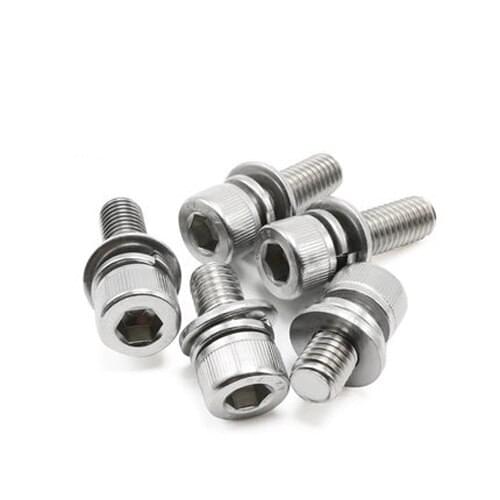 20pcs M3 Allen combination screw Cup head inner hexagon Flat spring pad three combinations bolt 304 stainless steel 6-30mm Long
