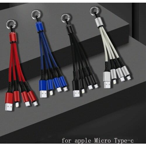 3 in 1 Micro USB Type C Cable Fast Charge Keychain Multi-head Universal 3A Ultra-Short Line Portable Multi Keychain Data