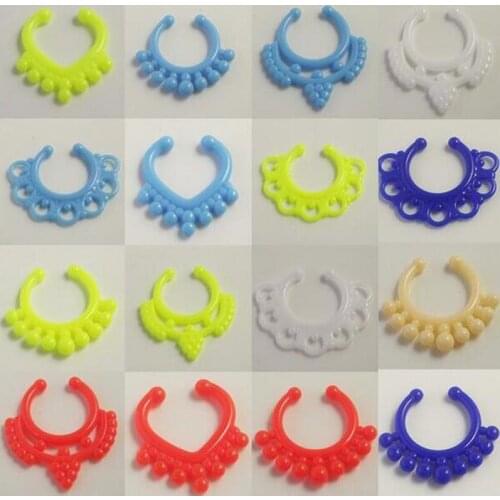 5pcs Mix Design Acylic Neon Candy Nose Ring Clip Fake Piercing Ring Stud Punk Goth False Hoop Earrings Septum Limited Edition