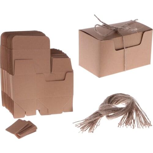 50 Pieces Kraft Shabby Rustic DIY Boxes Chocolate Candy Gift Boxes with Ropes