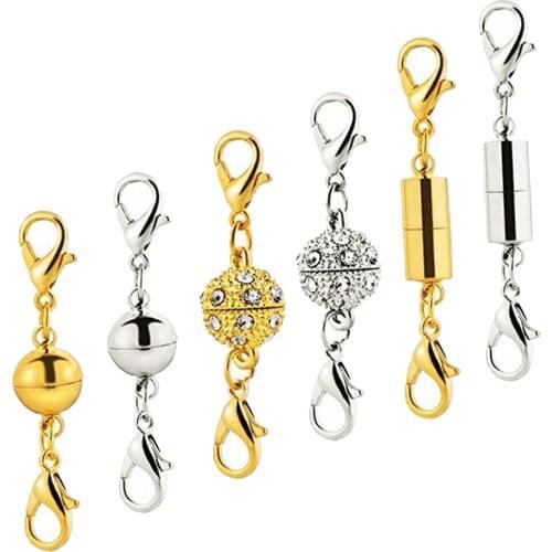 6pcs Jewelry Magnetic Clasps Round/ Cylinder Magnet Lobster Clasps for Bracelet Necklace Connector Extender