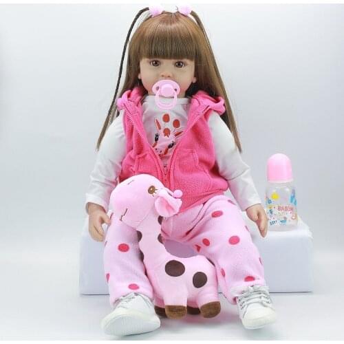 KEIUMI 60cm Silicone Reborn Baby Doll With Giraffe Simulation Adorable Lifelike Princess Long Hair Doll Girl Toy