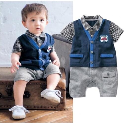 Newborn Baby Boys infant Bebe Gentleman Bodysuit Playsuit Romper Short Sleeve Outfit Jersey New born Clothes Playsuit Jumpsuit