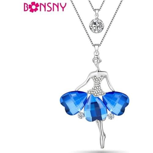 Bonsny Enamel Jewelry Dance Ballet Girl Fairy Angel Necklace Chain Alloy Maxi Statement News Collar Choker Necklace