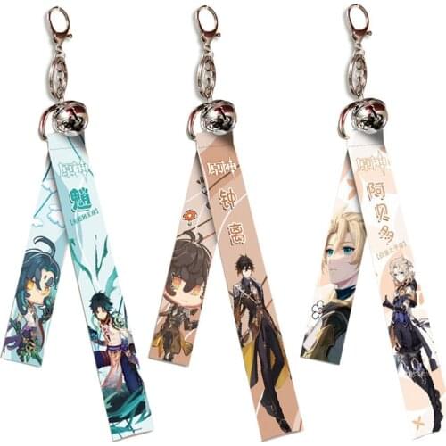 Genshin Impact Lanyard Keychain Cosplay Zhongli Xiao Albedo Tartaglia Hutao Ganyu Cartoon Streamer Pendant Keyrings Jewelry