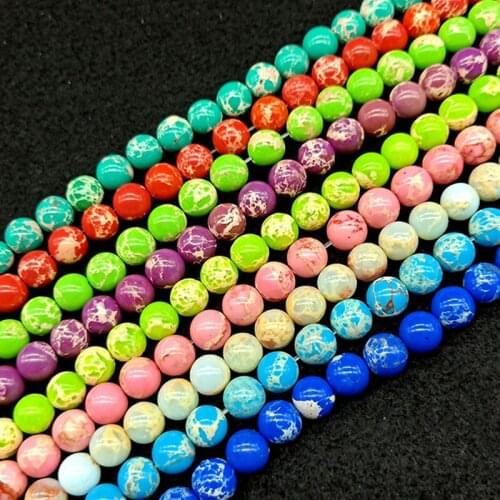4-12mm Round Red/Plum/Green/Blue/Purple/Black/Yellow Sea Jaspers Stone Beads For Jewelry Making Beads 15'' Needlework DIY Beads