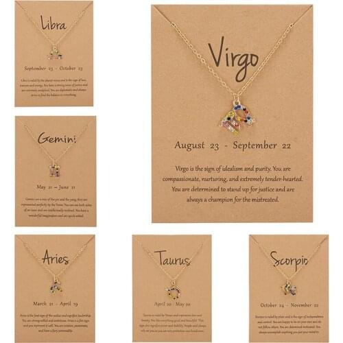 Multicolor Rhinestone Zodiac 12 Constellation Necklace for Women Gold Color Chain Pendant Charm Wedding Birthday 2021 New Gifts