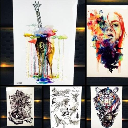 Colorful Water Color Rain Temporary Tattoo Sticker Fake Giraffe On Cloud Body Arm Art Water Transfer Flash Tattoo Sticker PLZ126