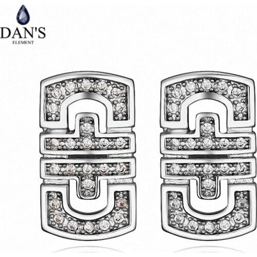 DANS 2 Colors Real Big Brand AAA Zirconia Simple Micro Inlays Fashion Stud Earrings for Women Geometric 112287White