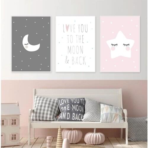 Nordic Kids Decoration Picture Baby Bedroom Decor Cute Moon Star Baby Nursery Wall Art Canvas Posters Prints Cartoon Painting