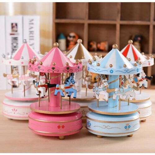 Wooden Rotated Horse Music Box Home Decor Conical Top Classic Musical Box Gift Present For Girlfriend Women Dropshipping