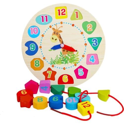 Childrens educational early education enlightenment wooden digital clock beaded building blocks shape matching cognitive toys
